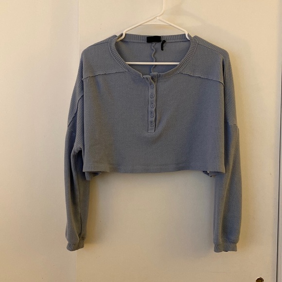 Urban Outfitters Tops - Urban Outfitters Out From Under XS Henley Crop Top Light Blue